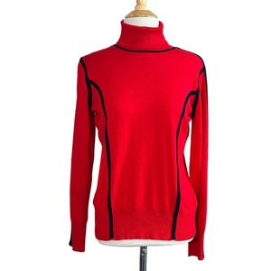 CARMEN MARC VALVO Women Medium Red Black Long Sleeve Pullover Mock Neck Sweater